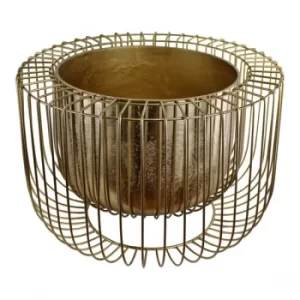 Image of Large Gold Metal Wire Planter or Bowl