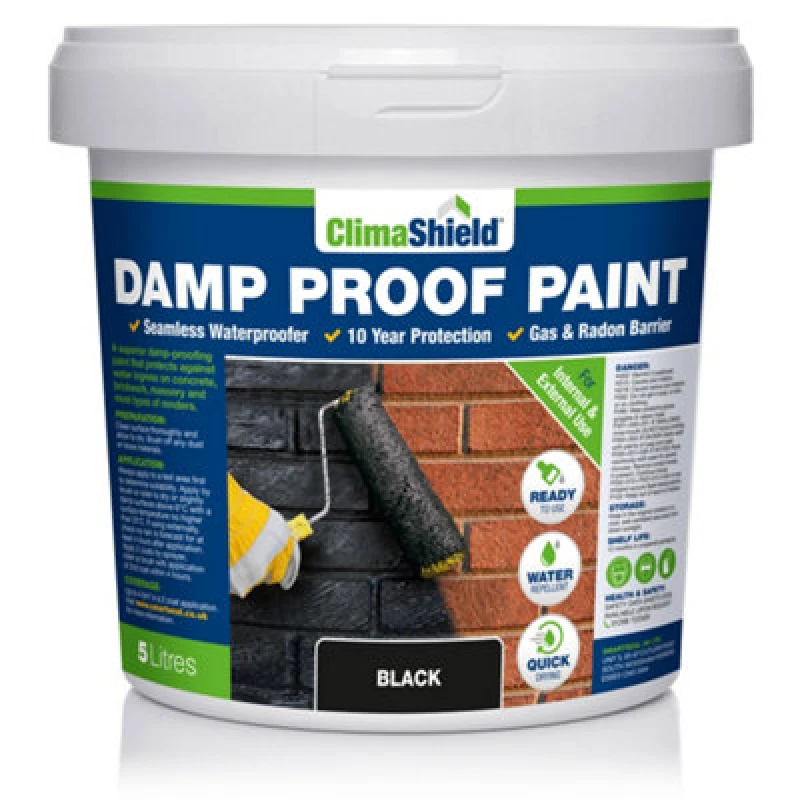 Image of Climashield Damp Proof Paint - Waterproof Paint, (Black), Liquid Dpm, Breathable Protection, Damp-Proof, Internal And External, 5L