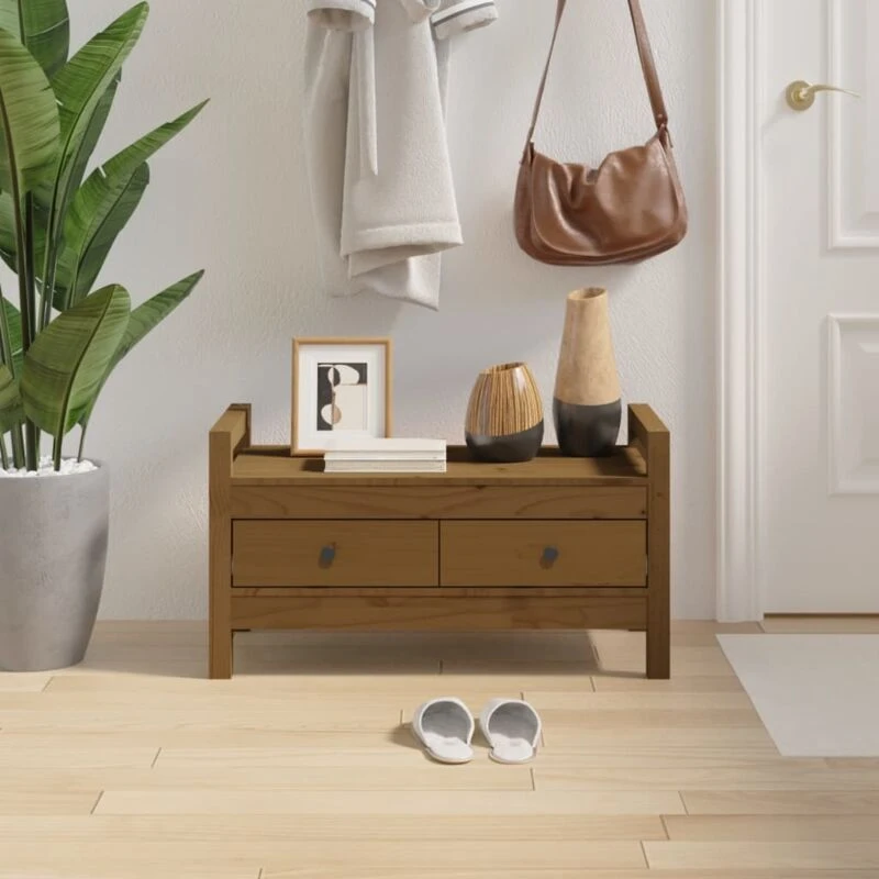 Image of Vidaxl Hall Bench Honey Brown 80X40X43cm Solid Wood Pine, Brown 821787