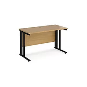 Image of Rectangular Straight Desk with Cantilever Legs Oak Wood Black Maestro 25 1200 x 600 x 725mm