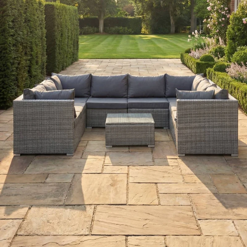 Image of Artemis Home Oliena 8 Seat Modular Rattan Small U-Shape Garden Furniture in Grey Grey Unisex