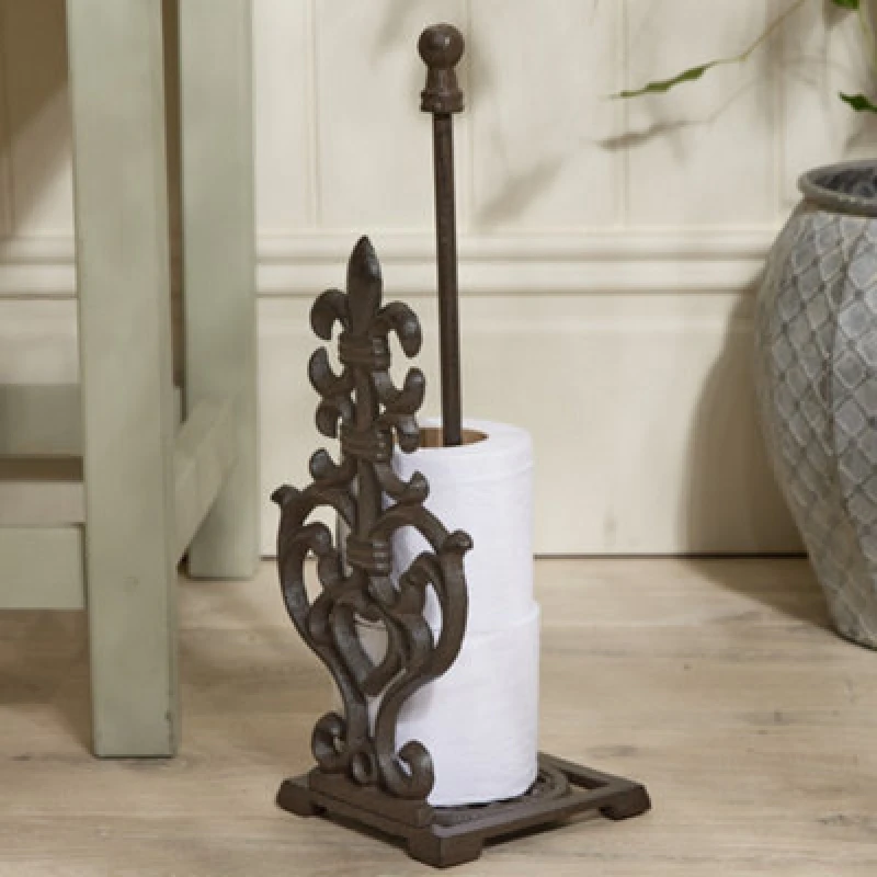 Image of Dibor Vintage Style Cast Iron Antique Toilet Paper Holder Freestanding Bathroom Toilet Roll Holder in Black Unisex