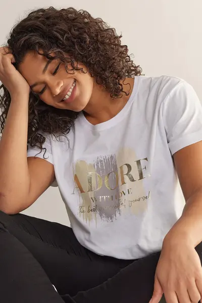 Image of Evans Printed Adore' T-Shirt White