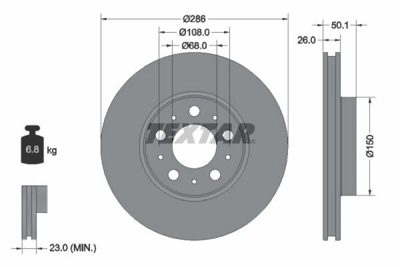 Image of TEXTAR 92100500 Brake disc Externally Vented, without wheel studs Brake Disc (82)