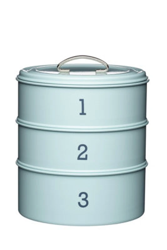 Image of KitchenCraft Living Nostalgia Traditonal Style 3 Tier Airtight Cake Tin Set -Vintage Blue