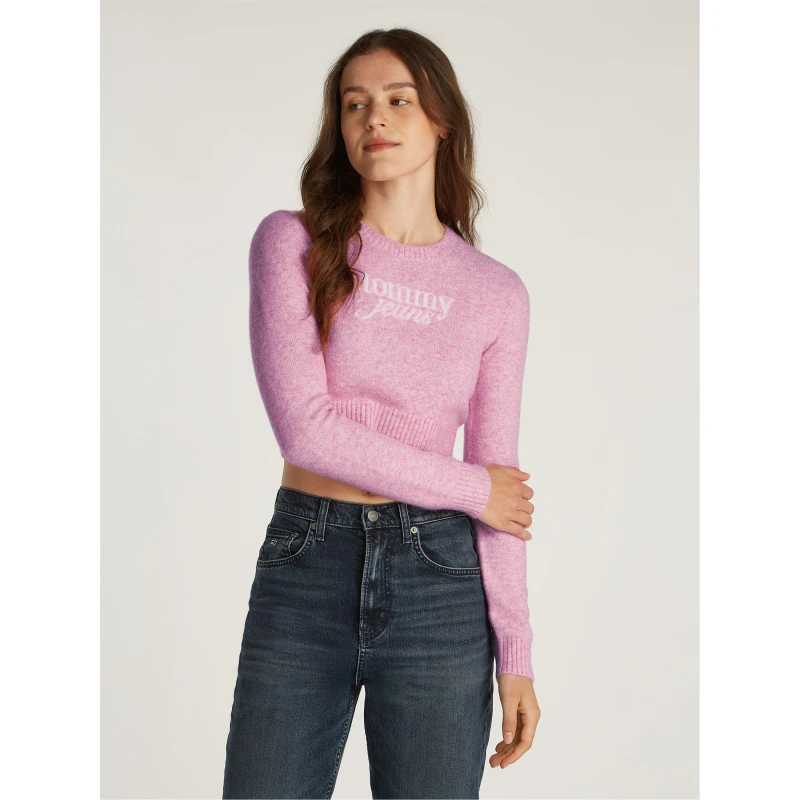 Image of Tommy Jeans Tommy Jeans TJW CRP SCRIPT SWEATER EXT - Pink 8 Female