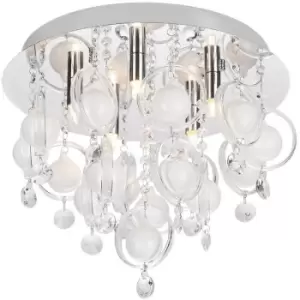 image of Zumaline Gressa Crystal Ceiling Light, Chrome, 5x G9