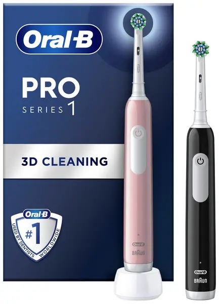 Image of Oral B Pro 1 Pink and Black Electric Toothbrush