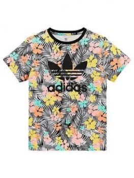 image of Boys, adidas Originals Tropical Print Tee - Black, Size 11-12 Years