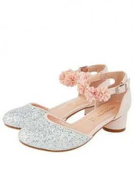 Monsoon Becky Glitter Corsage Shoes - Pale Pink, Size 3 Older