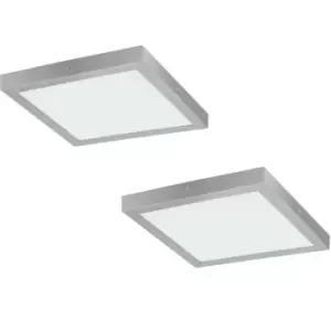 Image of 2 PACK Wall / Ceiling Light Silver 400mm Square Surface Mounted 25W LED 4000K