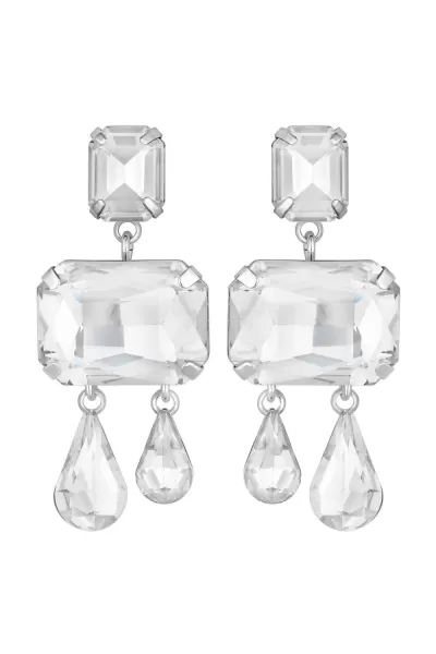 image of Silver Crystal Abstract Drop Earrings