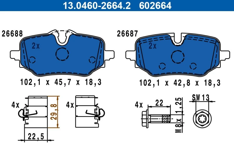 Image of Brake pad set ATE 13.0460-2664.2