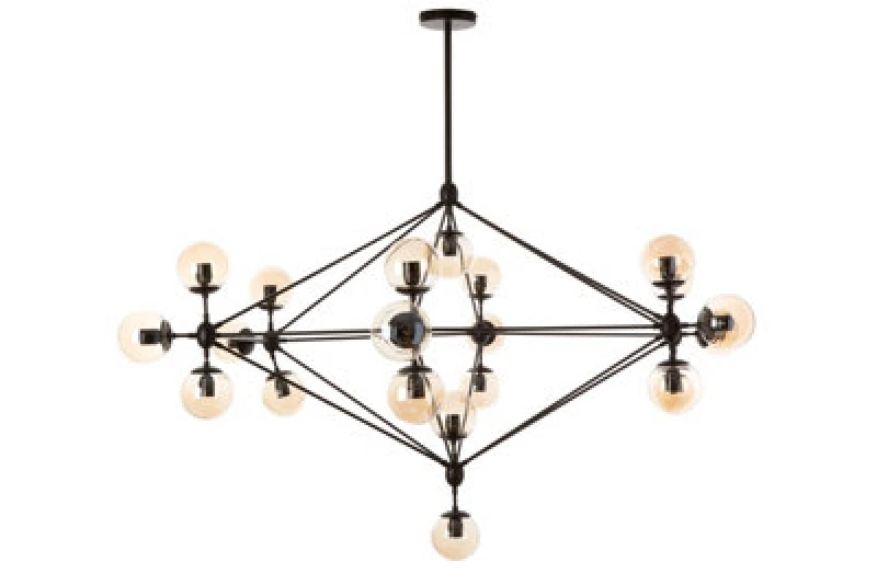 Image of Orsina Matte Black 21 Arm Pendant Lamp, Mid Century Sputnik Style Ceiling Light With Brown Glass Globes