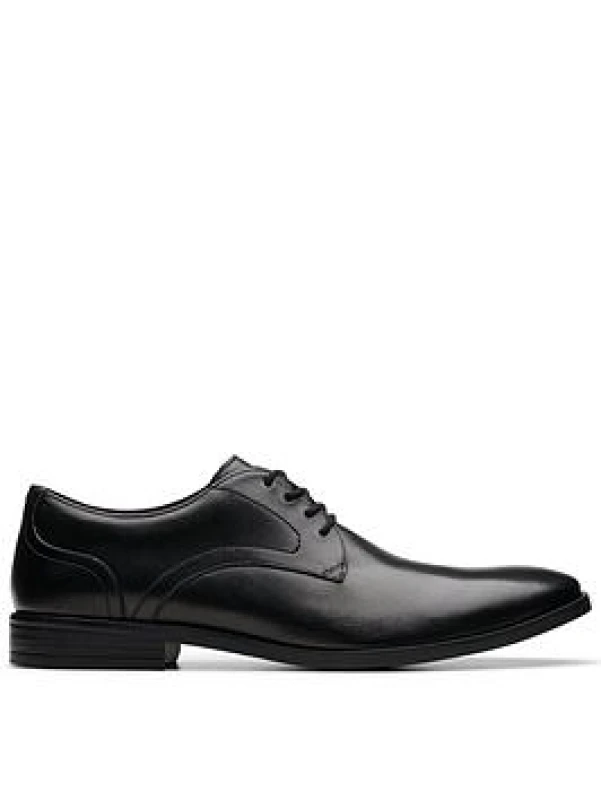 Image of Clarks Brandon Lace Black Leather Derby Shoes Black