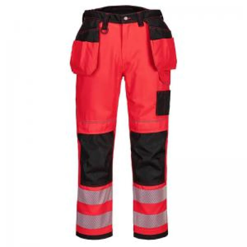 Image of Portwest PW3 Hi Vis Holster Pocket Work Trousers T501RBK48 Colour: Red / Black