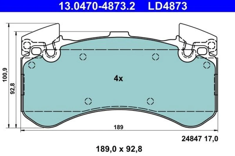 Image of ATE 13.0470-4873.2 Brake pad set Ceramic excl. wear warning contact Brake Pad Set,disc brake (402)