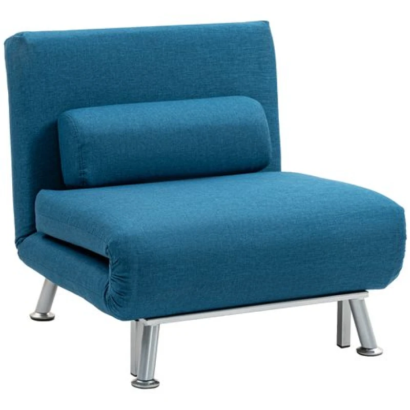 Image of HOMCOM Single Sofa Bed, 1 Person Sleeper Foldable Lounge with Pillow, Blue 833-066V71BU