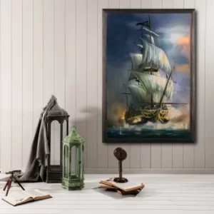 Image of Sailboat Multicolor Decorative Framed Wooden Painting