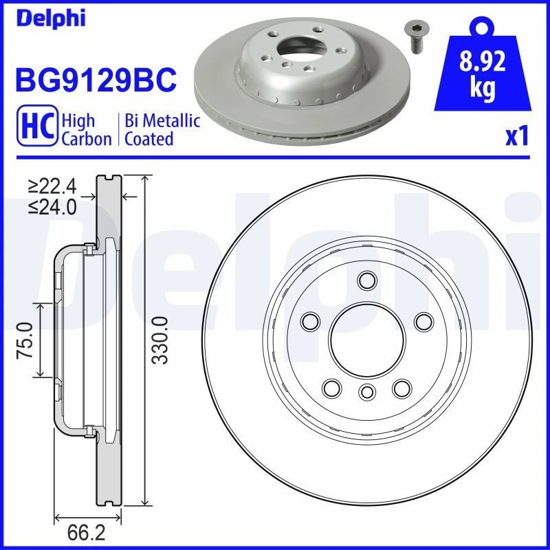 Image of DELPHI Brake disc DELPHI BG9129BC