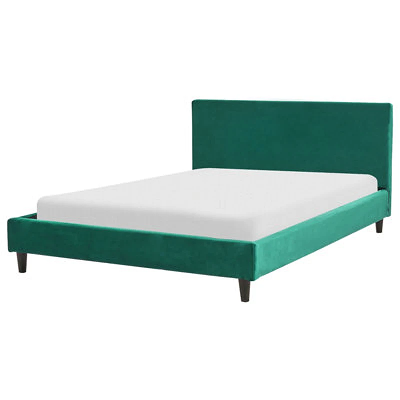 Image of Beliani Bed Velvet Fitou 140 X 200 Cm (Eu Double) Dark Green
