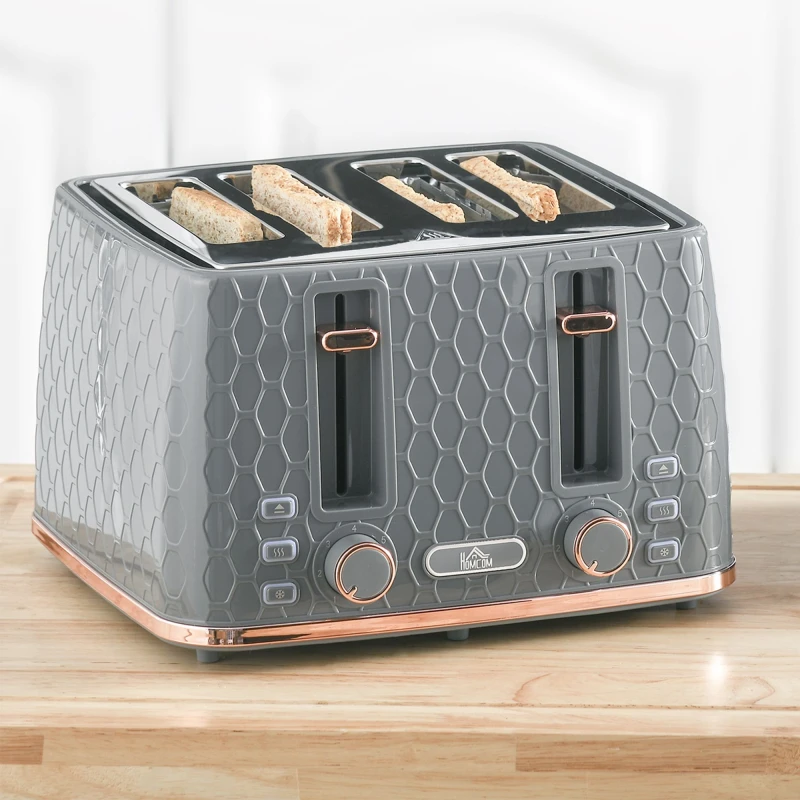 Image of HOMCOM Toaster with 4 Slot - 7 Browning Levels - 1600W - Honeycomb - Grey TJ Hughes White 5063603931428