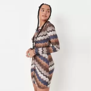 image of Missguided Front Shirt Dress Ls Snit - Brown