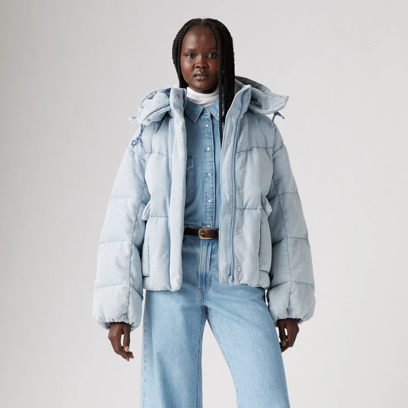 Image of Denim Hooded Padded Jacket