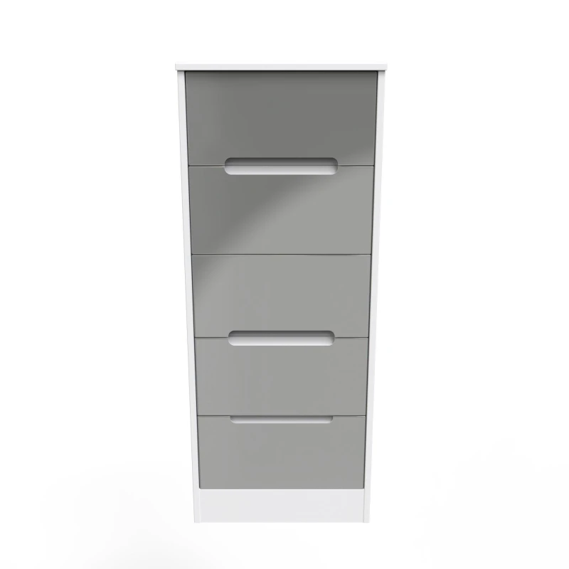 Image of Turin 5 Drawer Tallboy In Grey Gloss & White (Ready Assembled)