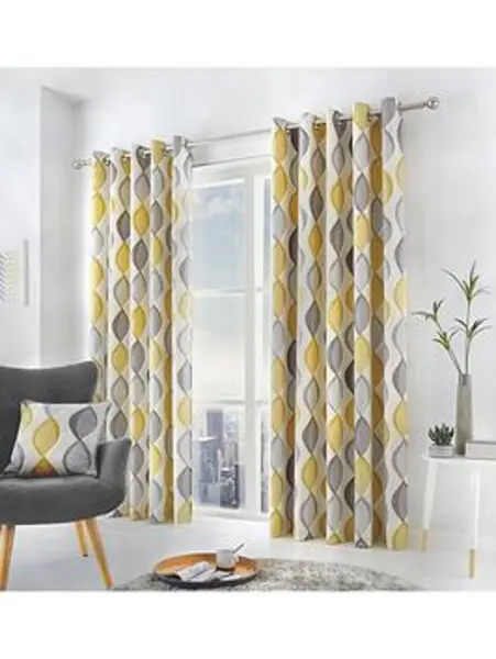 image of Fusion Lennox Lined Eyelet Curtains Ochre TLMCT Unisex width: 229x229cm(90x90inches)