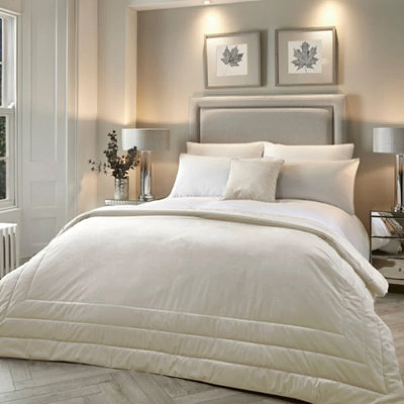Image of Laurence Llewelyn-Bowen 'Chic' Luxury Soft Velvet Frame Stitched Warm And Cosy Bedspread Ivory