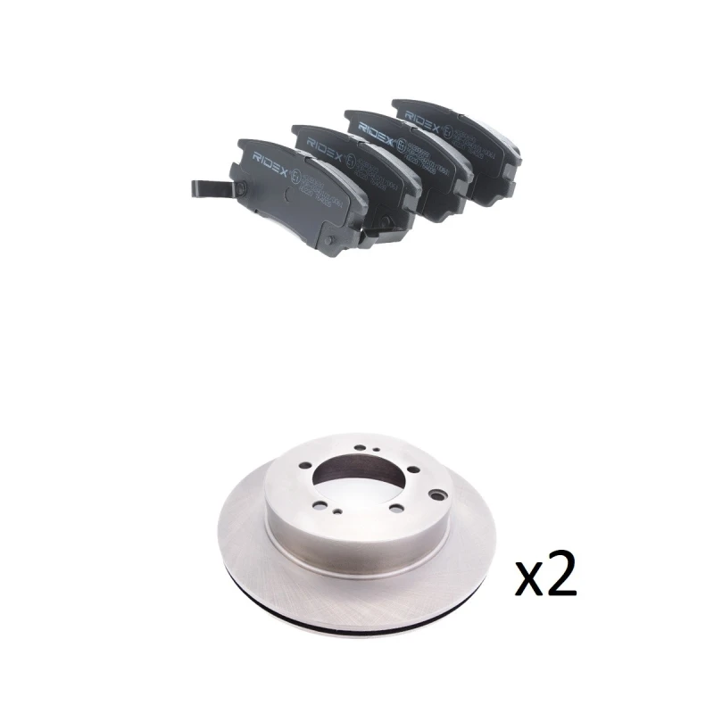 Image of RIDEX 3405B2229 Brake disc and pads set Rear Axle, Brake Disc Type: internally vented, with acoustic wear warning Brake Set,disc brakes (3405)