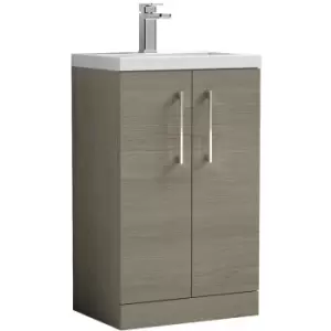 image of Arno Compact Solace Oak 500mm 2 Door Wall Hung Vanity Unit and Ceramic Basin - PAL122E - Solace Oak - Nuie