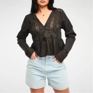 image of Missguided Tall Lace Detail Blouse - Black