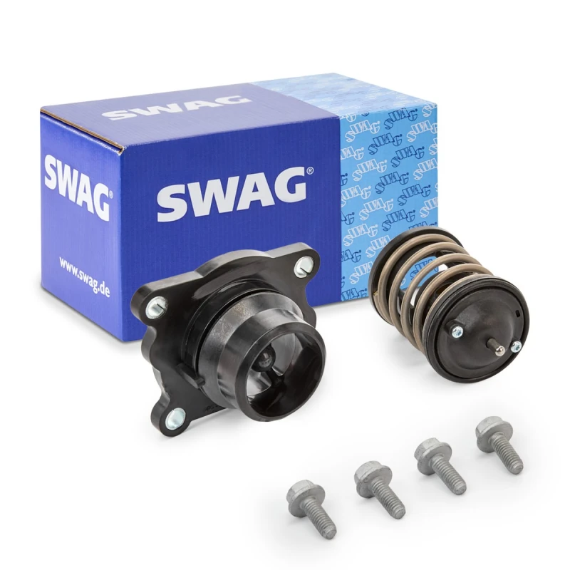 Image of SWAG 20 94 4685 Engine thermostat Opening Temperature: 87°C, with gasket/seal, with housing, with bolts/screws Thermostat,coolant (316)