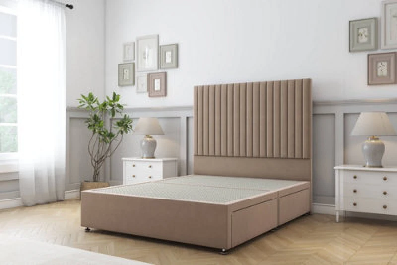 Image of Sloomy Manhattan Mink Plush Divan Bed Base No Drawers With 26" Strutted Headboard 3' Single