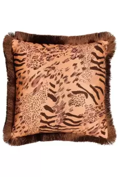 Image of Farrah Animal Printed Woven Fringed Cushion