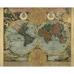 Image of Vintage Map Multi Wall Mural - 3.5m x 2.8m
