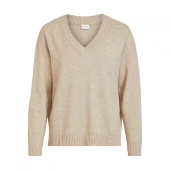 image of Vila Oversized V Knit Jumper - Natural Melange