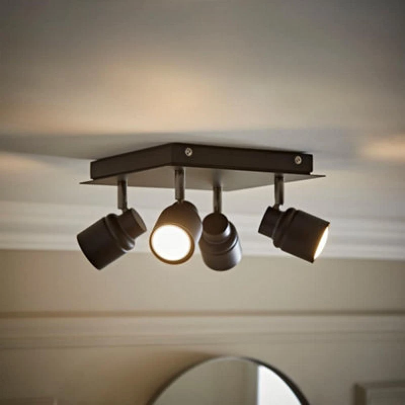 Image of Valuelights Benton Black 4 Way Square Ip44 Bathroom Ceiling Spotlight