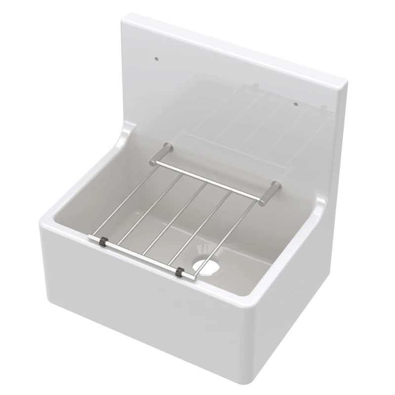 Image of Balterley Single Bowl Fireclay Cleaner Sink with Grill 515 x 535 x 393mm White White