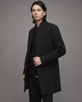 Image of AllSaints Manor Wool Coat, Black, Mens, Size: 38