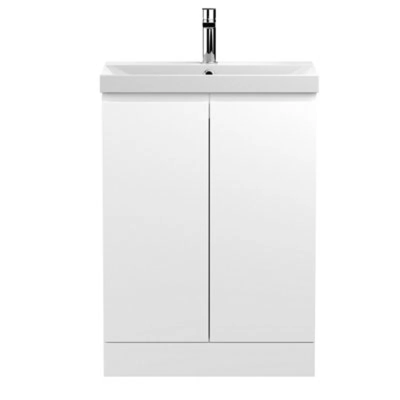 Image of Nuie Hudson Reed Urban Floor Standing 2 Soft Close Door Vanity Unit With Thin-Edge Basin, Modern Vanity Unit In Satin White, 600mm