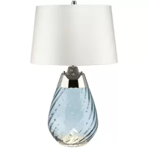 Image of Elstead Lighting - Elstead Lena 2 Light Small Blue Table Lamp with Off-white Shade, Blue-tinted Glass , Off-White Shade, E27