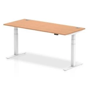 Image of Trexus Sit Stand Desk With Cable Ports White Legs 1800x800mm Oak Ref