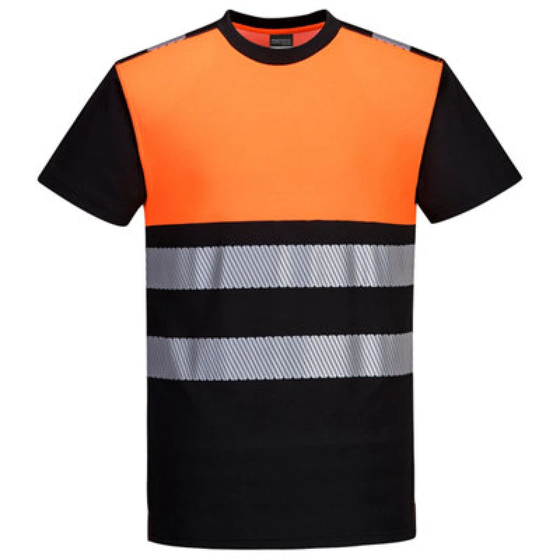 Image of Portwest PW3 Hi Vis Cotton Comfort Class 1 Short Sleeve T Shirt PW311BKO4XL Colour: Black / Orange