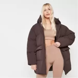 Missguided Extreme Oversized Mid Length Puffer Coat - Brown