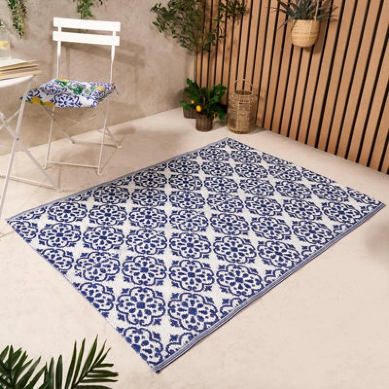 Image of OHS OHS Outdoor Garden Rug Tile Geo Area Floor Non Slip Waterproof Large Mat in Blue Size: 80cm x 150cm Blue 80cm x 150cm Unisex 5027434209347