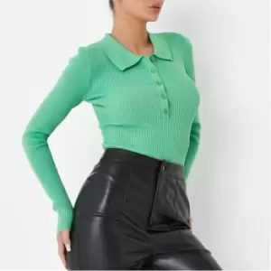 Image of Missguided Rib Basic Polo Knit Bodysuit - Green