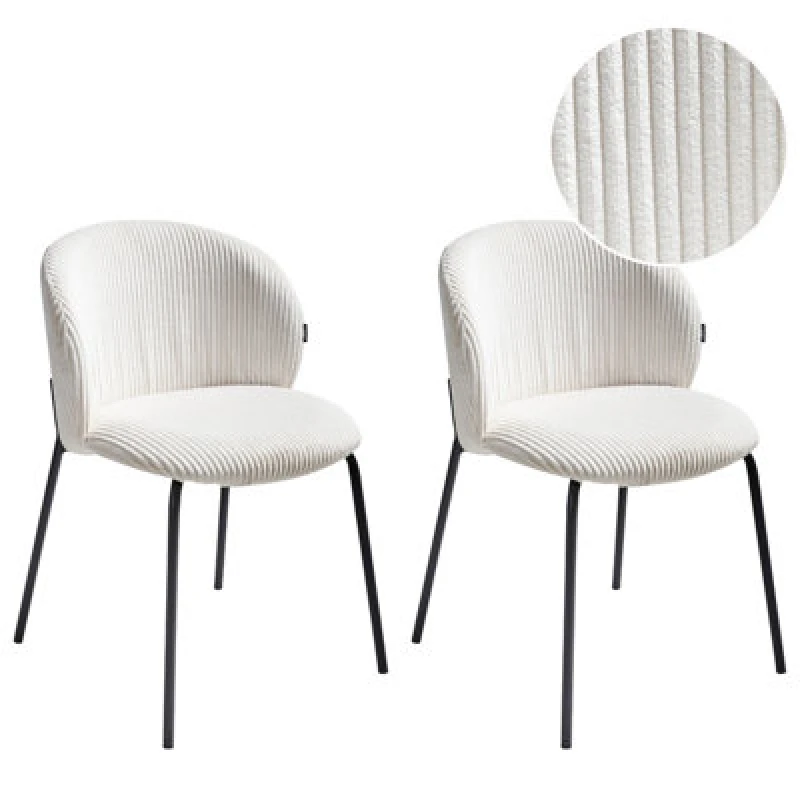 Image of Beliani Set Of 2 Dining Chairs Miles Corduroy Off-White